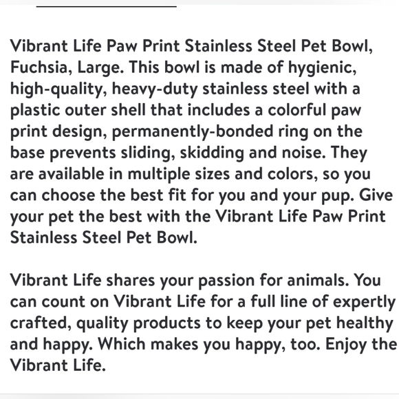 Vibrant Life Large Fuschia Paw Print Stainless Steel Pet Bowl - Picture 6 of 8